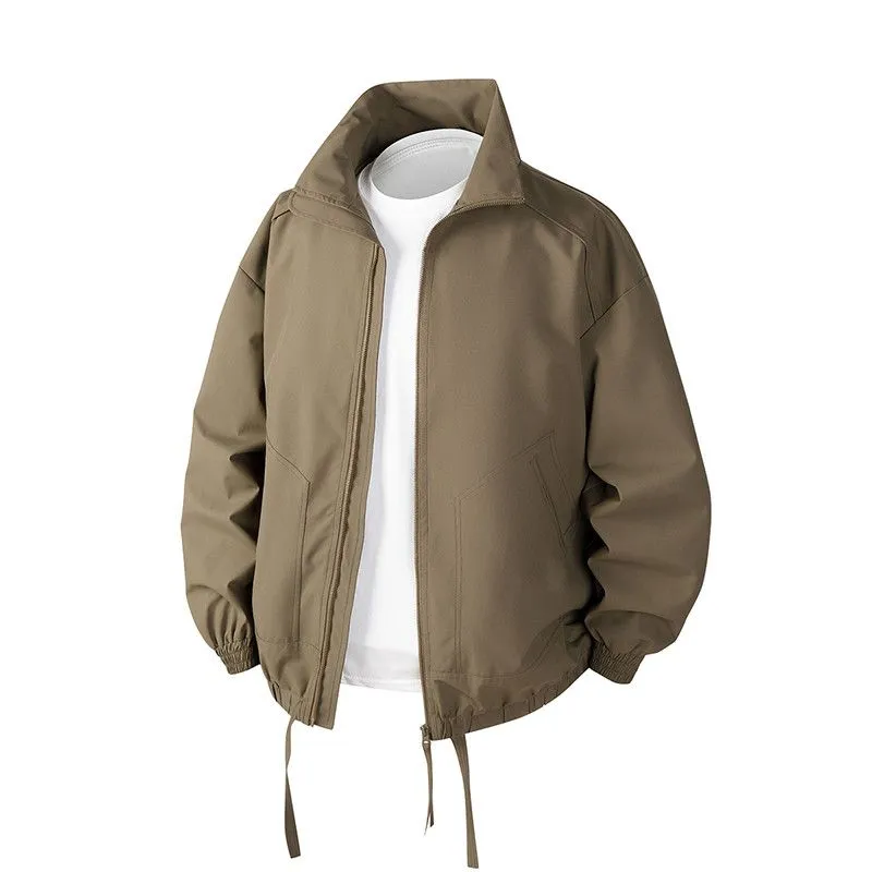 Stylish Zip Up Men's Raincoat with Stand-Up Collar and Elastic Band Cuff