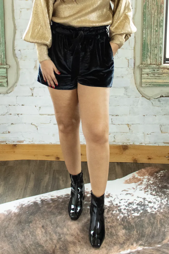 Sydney Black Velvet Shorts