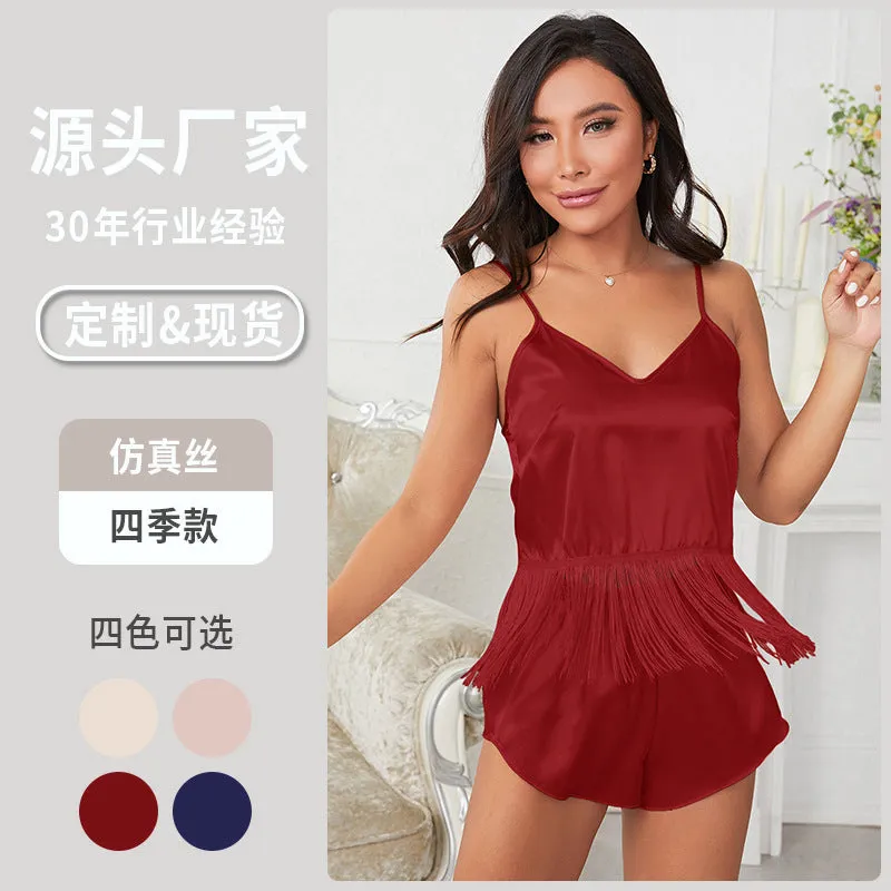 Tank Top and Shorts with Tassels Silky Pajama Set