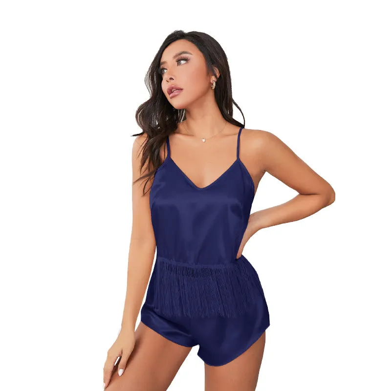 Tank Top and Shorts with Tassels Silky Pajama Set