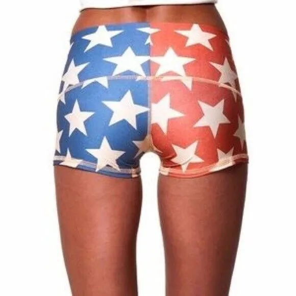Teeki Yoga Shorts Sze XS Pilates Stars Anti Microbial Red White Blue Fitness