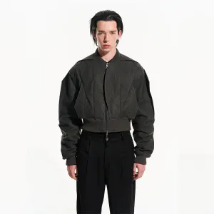 Textured Cropped Bomber Jacket