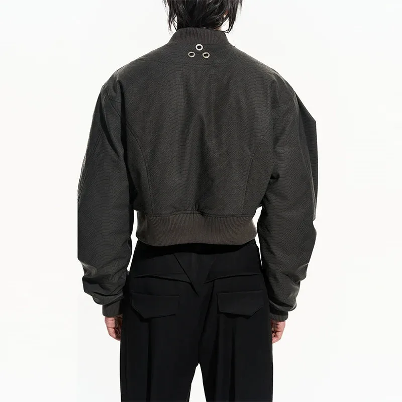 Textured Cropped Bomber Jacket