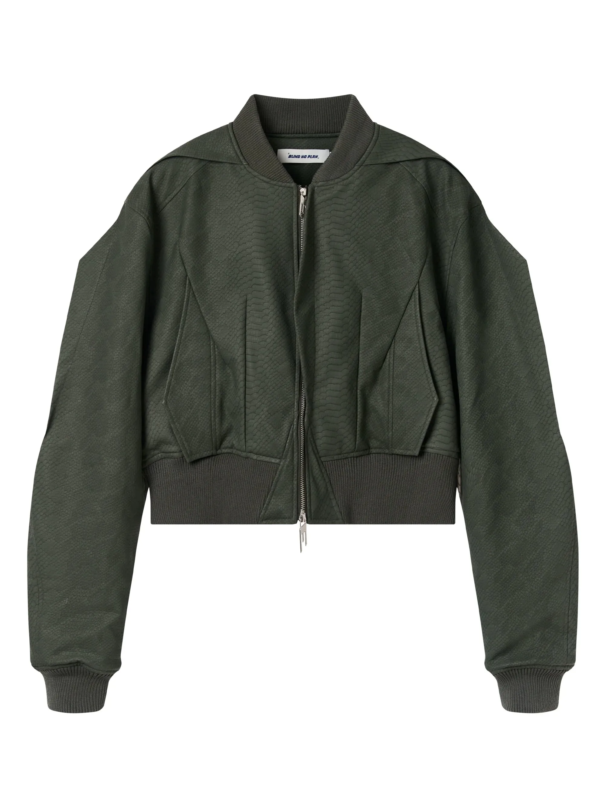 Textured Cropped Bomber Jacket