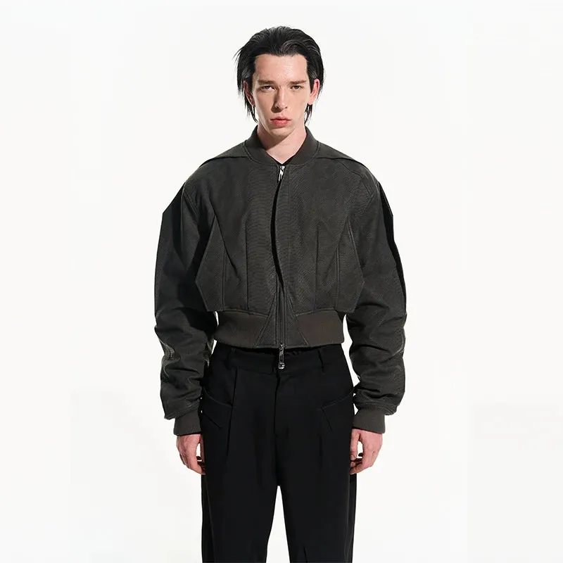 Textured Cropped Bomber Jacket