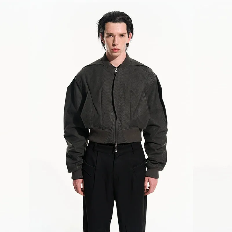 Textured Cropped Bomber Jacket