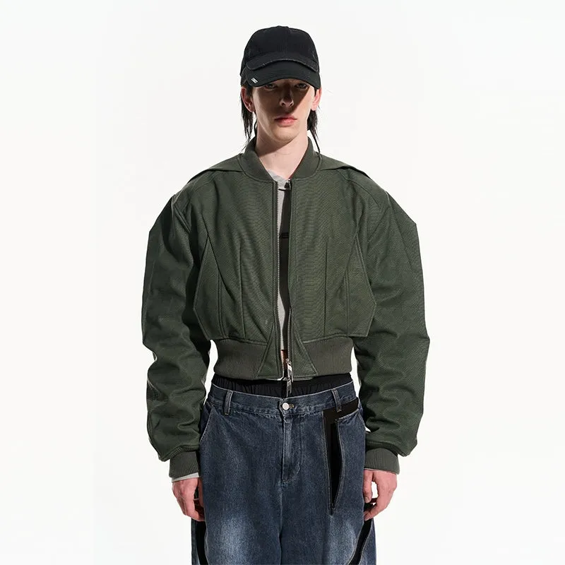 Textured Cropped Bomber Jacket