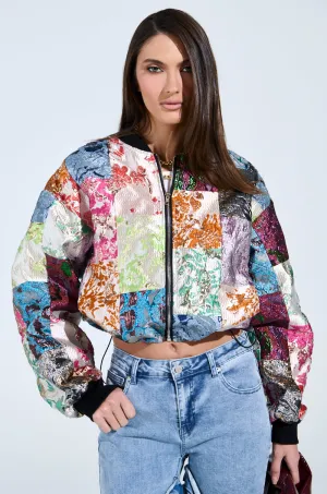 THAT GIRL PATCHWORK BROCADE BOMBER
