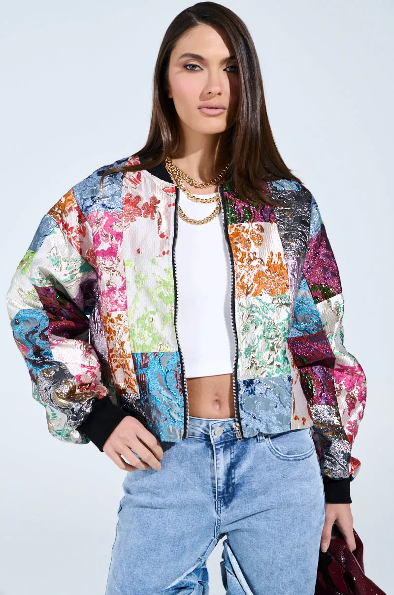THAT GIRL PATCHWORK BROCADE BOMBER