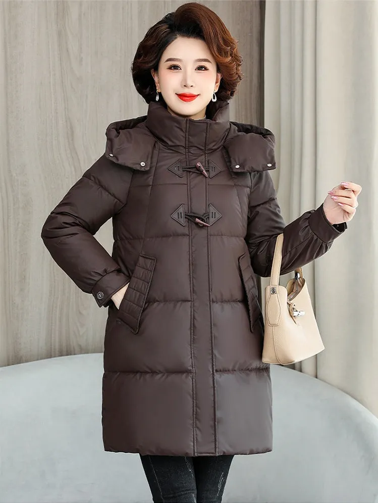 Thickened Quilted PU Leather Relaxed-fit Puffer Jacket for Stylish Women