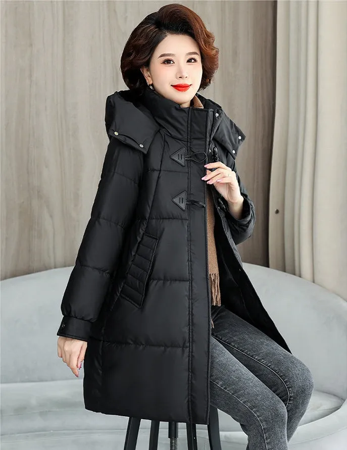 Thickened Quilted PU Leather Relaxed-fit Puffer Jacket for Stylish Women