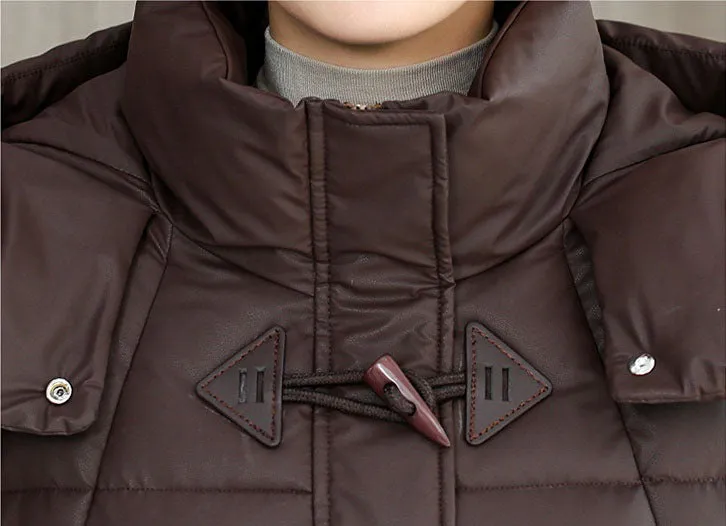 Thickened Quilted PU Leather Relaxed-fit Puffer Jacket for Stylish Women