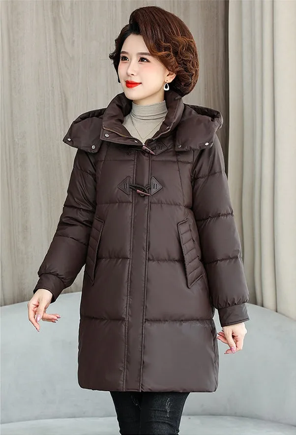 Thickened Quilted PU Leather Relaxed-fit Puffer Jacket for Stylish Women