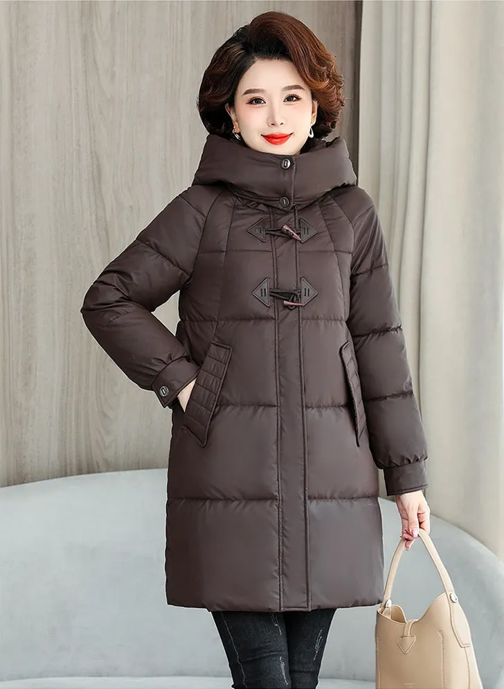Thickened Quilted PU Leather Relaxed-fit Puffer Jacket for Stylish Women