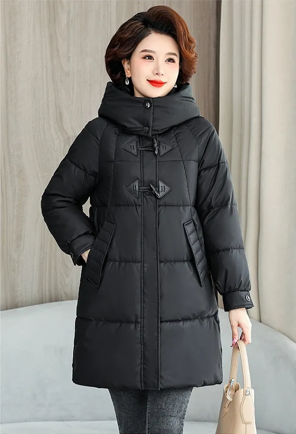 Thickened Quilted PU Leather Relaxed-fit Puffer Jacket for Stylish Women