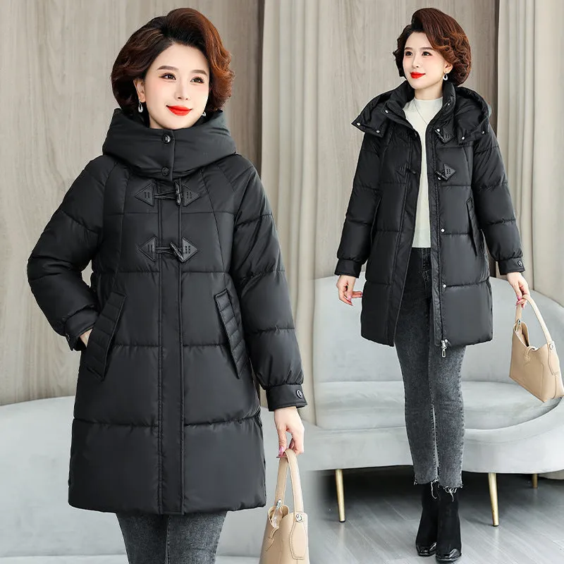 Thickened Quilted PU Leather Relaxed-fit Puffer Jacket for Stylish Women