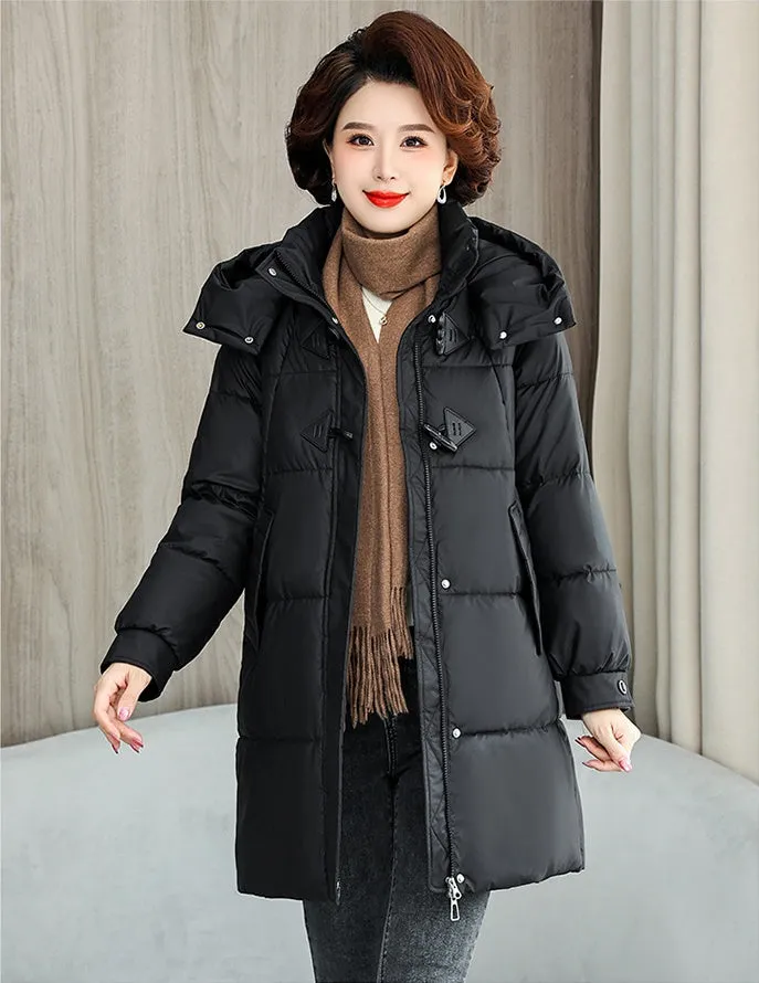 Thickened Quilted PU Leather Relaxed-fit Puffer Jacket for Stylish Women