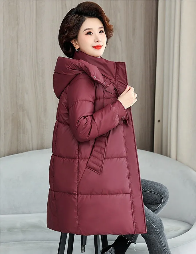 Thickened Quilted PU Leather Relaxed-fit Puffer Jacket for Stylish Women