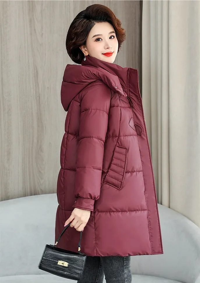 Thickened Quilted PU Leather Relaxed-fit Puffer Jacket for Stylish Women