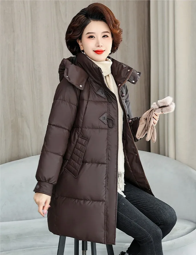 Thickened Quilted PU Leather Relaxed-fit Puffer Jacket for Stylish Women