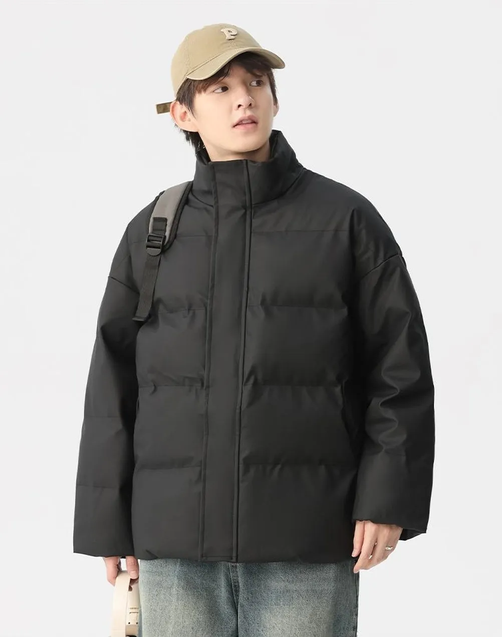 Thickened Quilted Zip-up Puffer Jacket in a Relaxed-fit Design