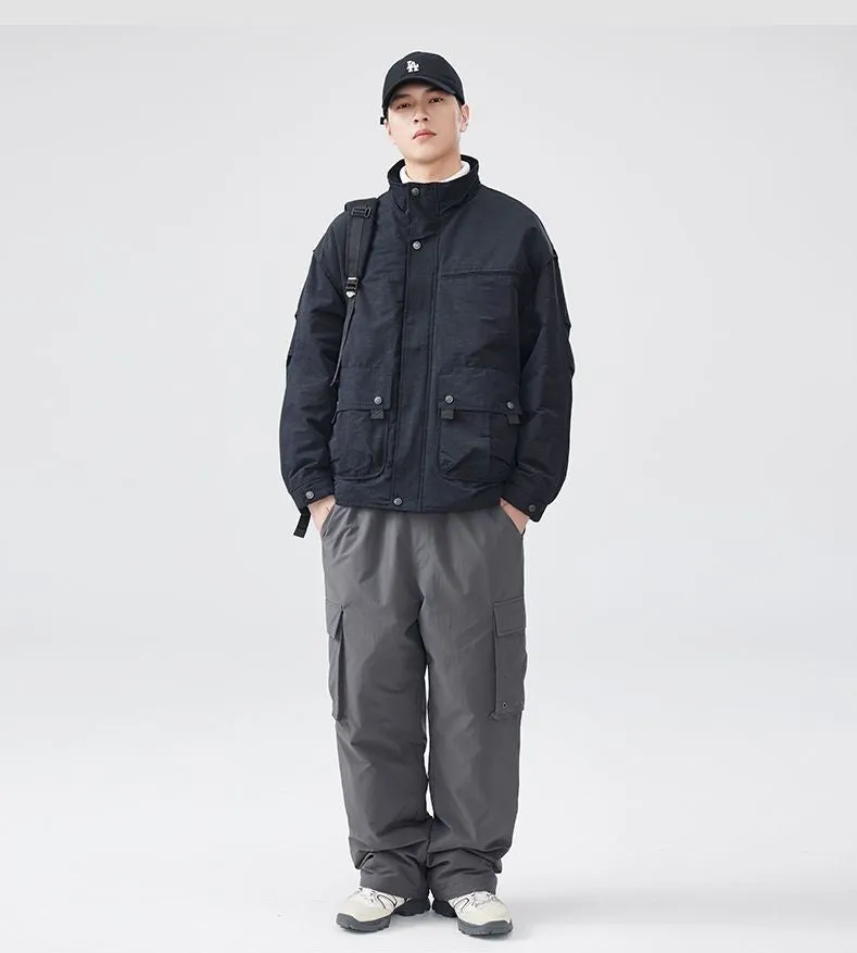 Thickened Solid Color Relaxed-fit Trucker Jacket for Men