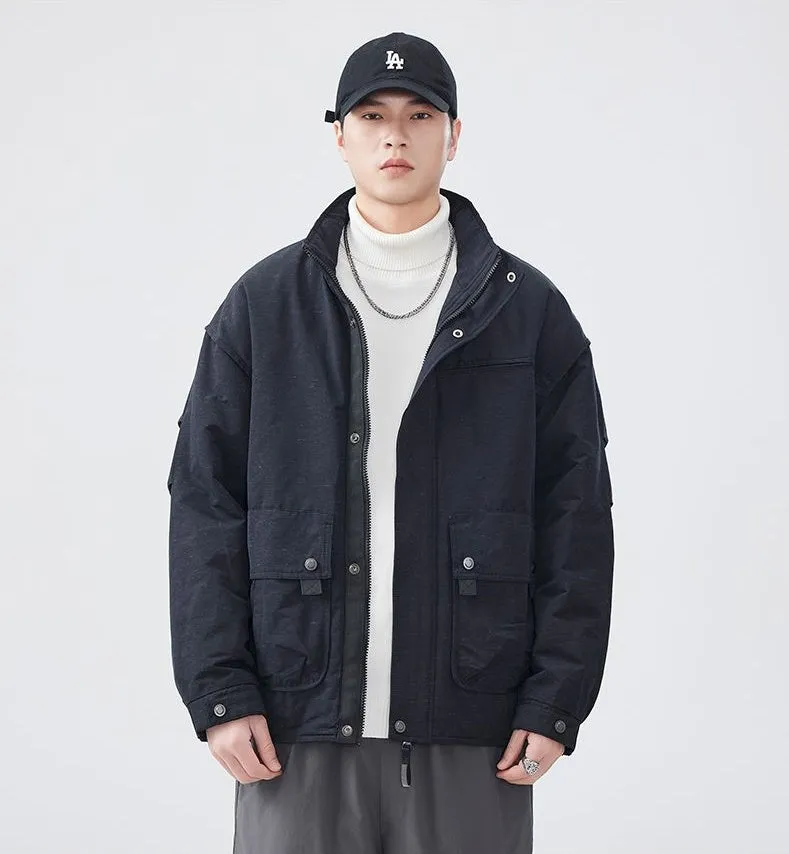 Thickened Solid Color Relaxed-fit Trucker Jacket for Men