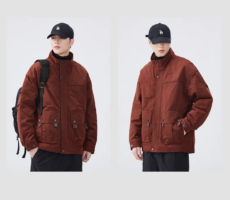 Thickened Solid Color Relaxed-fit Trucker Jacket for Men