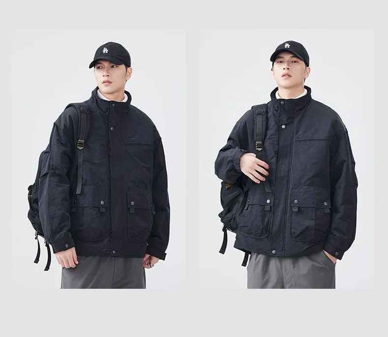 Thickened Solid Color Relaxed-fit Trucker Jacket for Men