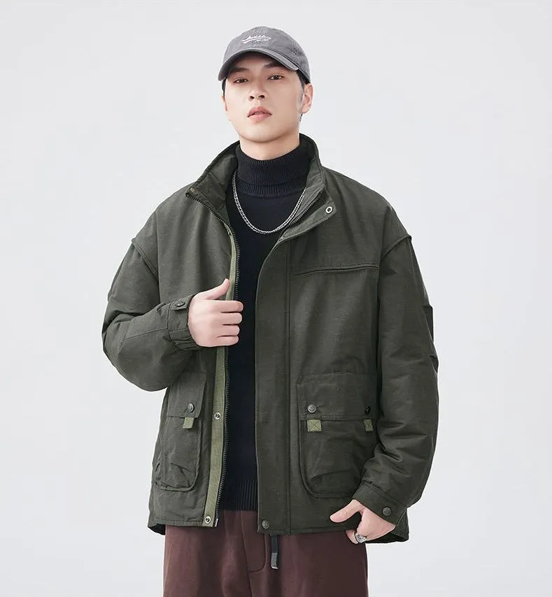 Thickened Solid Color Relaxed-fit Trucker Jacket for Men