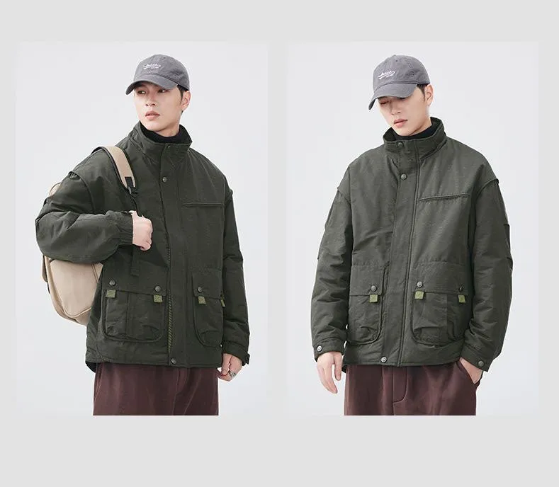Thickened Solid Color Relaxed-fit Trucker Jacket for Men