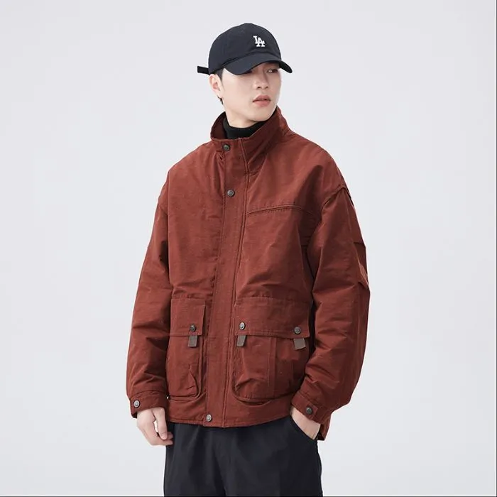 Thickened Solid Color Relaxed-fit Trucker Jacket for Men