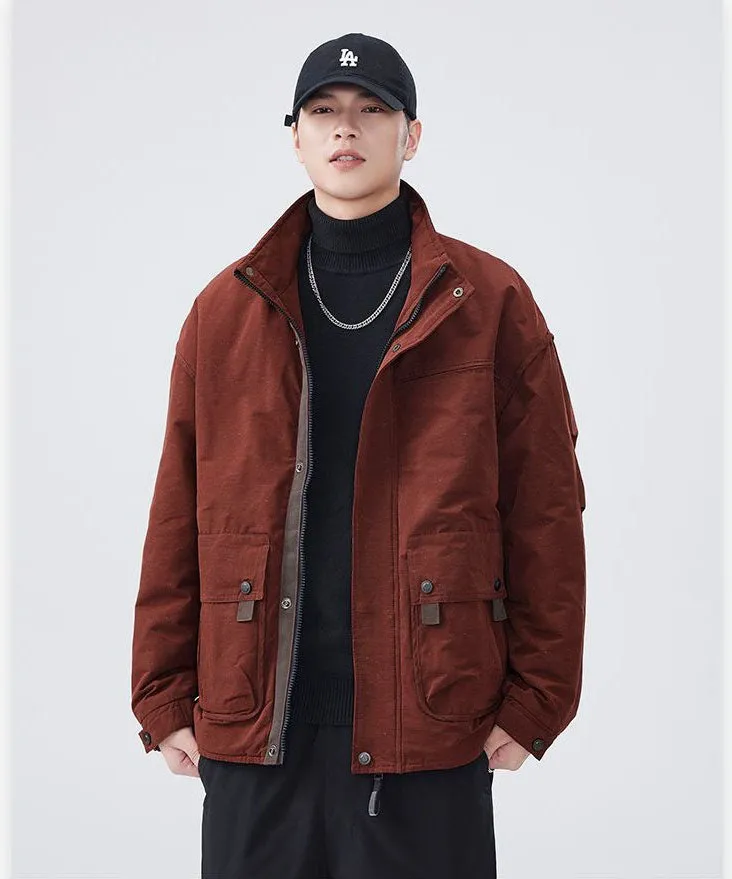 Thickened Solid Color Relaxed-fit Trucker Jacket for Men