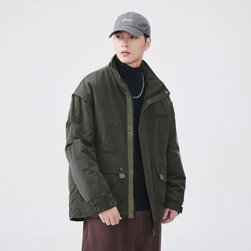 Thickened Solid Color Relaxed-fit Trucker Jacket for Men