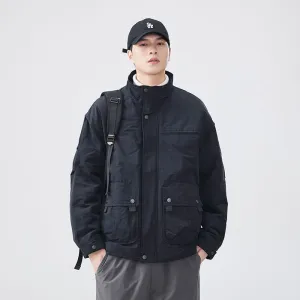 Thickened Solid Color Relaxed-fit Trucker Jacket for Men