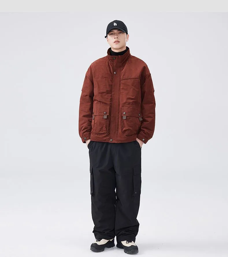Thickened Solid Color Relaxed-fit Trucker Jacket for Men