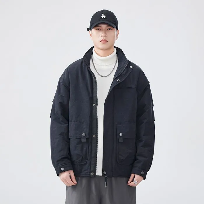 Thickened Solid Color Relaxed-fit Trucker Jacket for Men