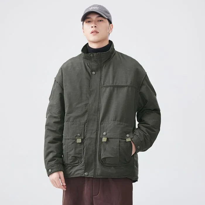 Thickened Solid Color Relaxed-fit Trucker Jacket for Men