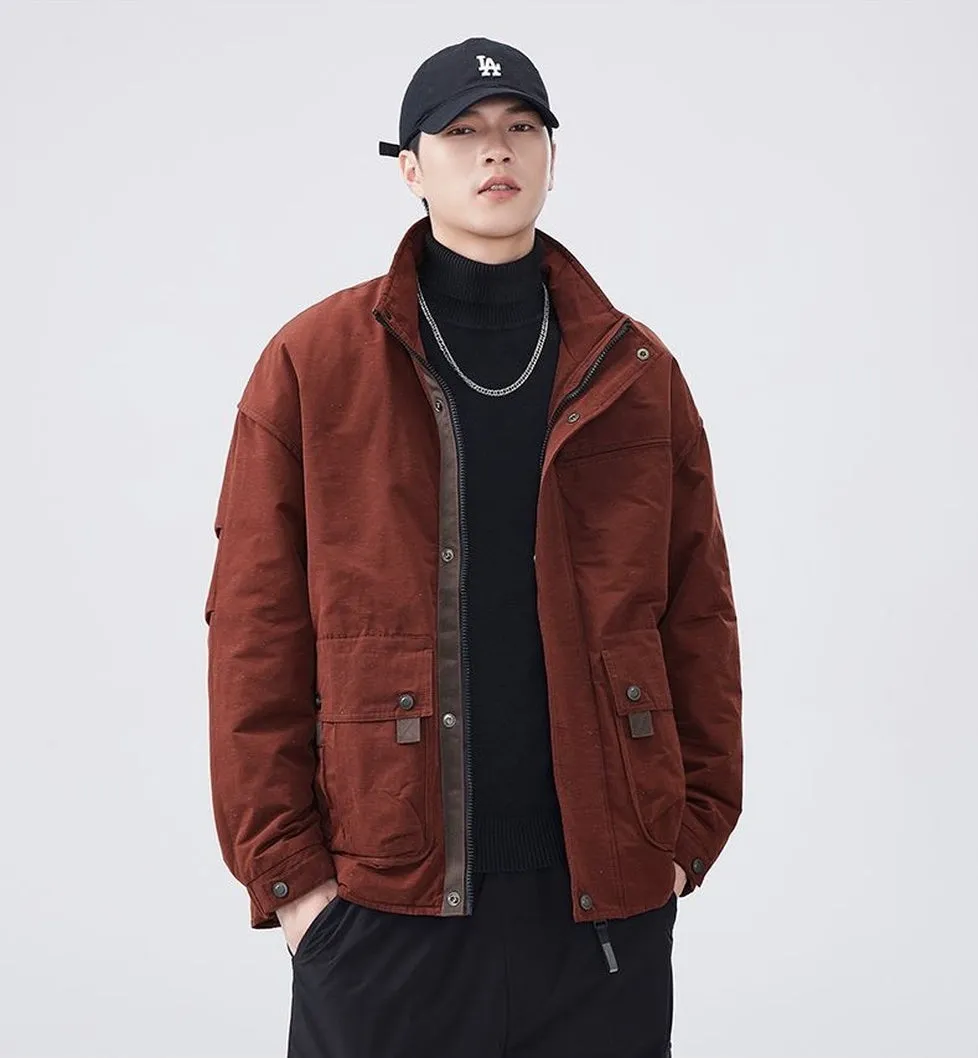 Thickened Solid Color Relaxed-fit Trucker Jacket for Men