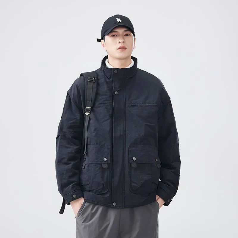 Thickened Solid Color Relaxed-fit Trucker Jacket for Men