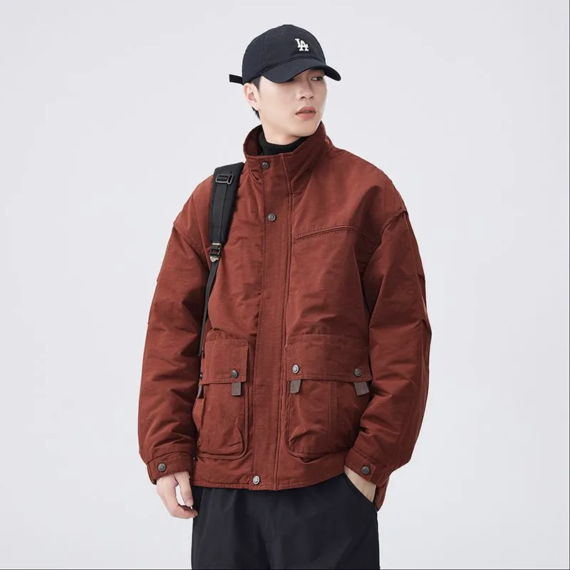 Thickened Solid Color Relaxed-fit Trucker Jacket for Men