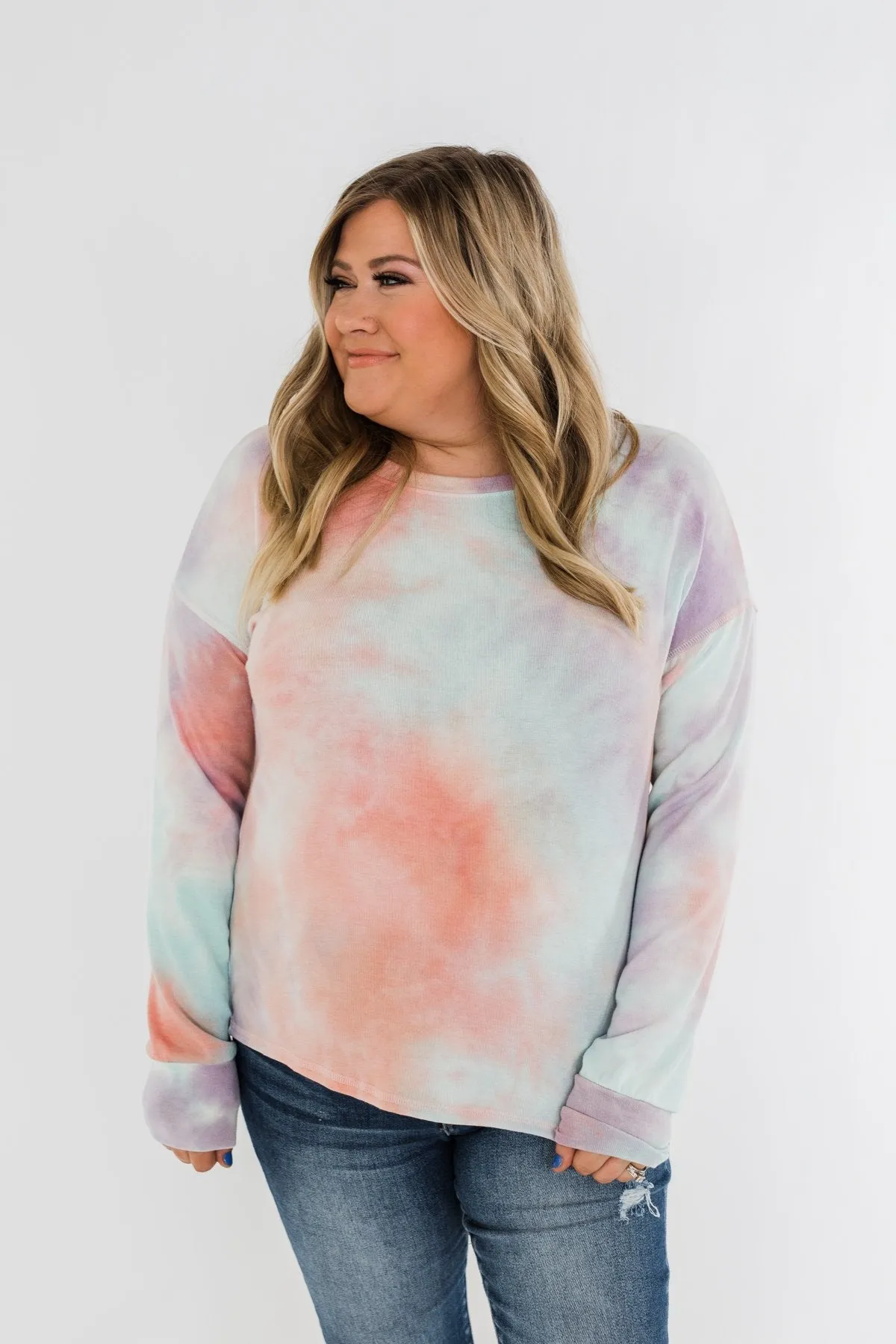 Tie Dye Lounge Pullover Top- Coral, Purple, & Blue