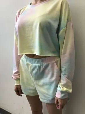 Tie Dye Ruched Side Tie High Waist Shorts