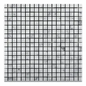 Tilefornia Bianco Carrara White Marble Polished 5/8 X 5/8 Mosaic Tile - 6" X 6" Sample
