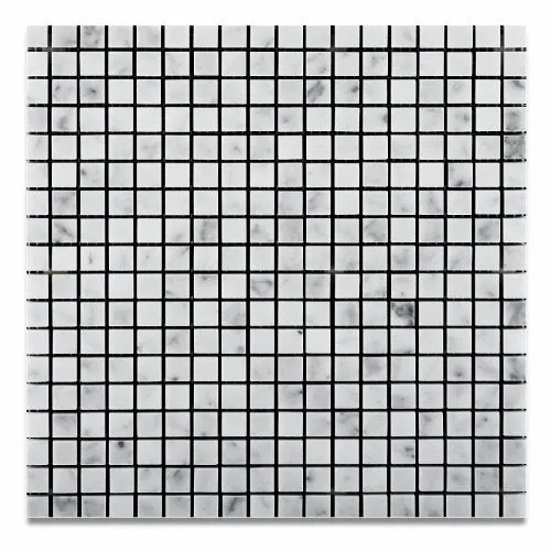 Tilefornia Bianco Carrara White Marble Polished 5/8 X 5/8 Mosaic Tile - 6" X 6" Sample