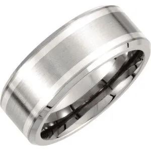 Titanium & Sterling Silver Inlay 9 mm Beveled-Edge Band Size 9.5