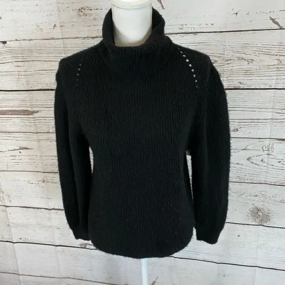 Topshop Cropped Roll Neck Puffed Shoulder Turtleneck Knitted Jumper Sweater NWT