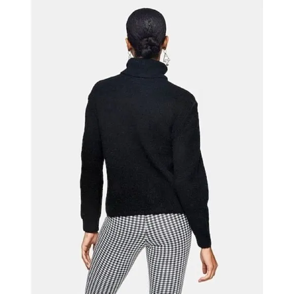 Topshop Cropped Roll Neck Puffed Shoulder Turtleneck Knitted Jumper Sweater NWT