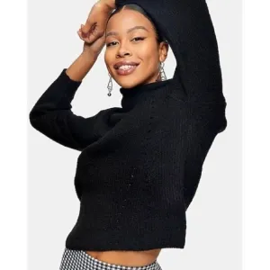 Topshop Cropped Roll Neck Puffed Shoulder Turtleneck Knitted Jumper Sweater NWT