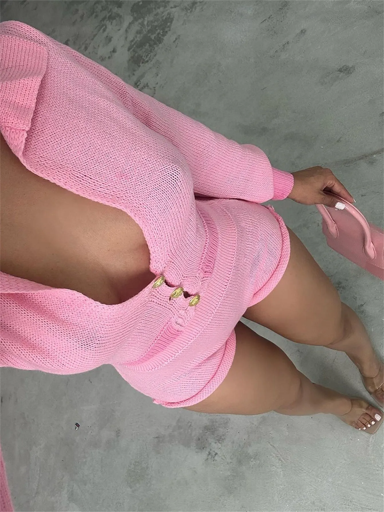 Trendy Turndown Collar Long-Sleeve Top and Shorts Two-Piece Set